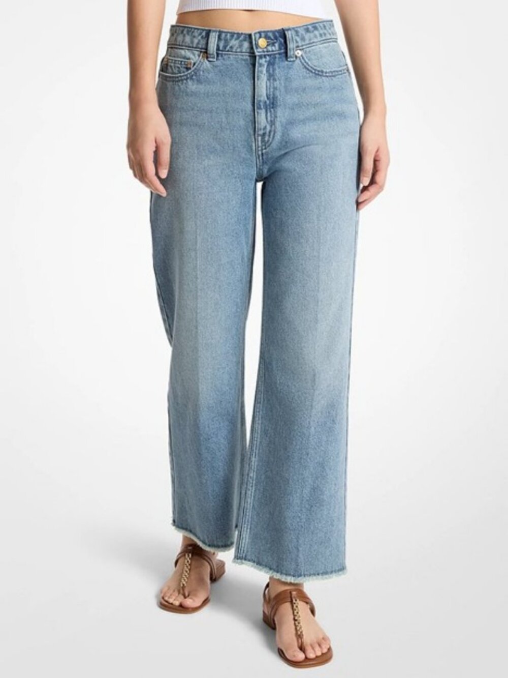 Michael Kors frayed denim cropped wide-leg jeans blue women's size 2